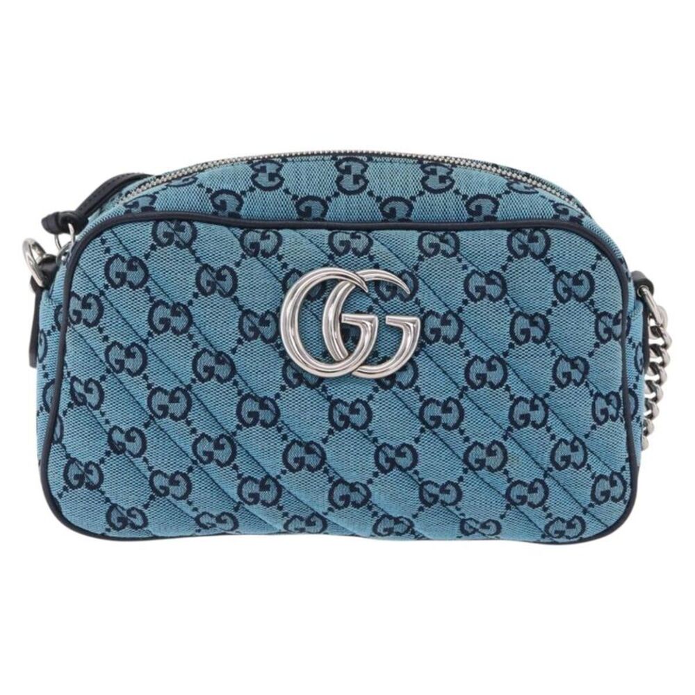 Gucci Gg Marmont Multicolor Diagonal Quilted Gg Canvas Blue Canvas Shoulder Bag